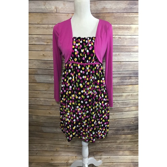 Girls Polka Dot Dress w/ Built-In Cardigan - Picture 2 of 5